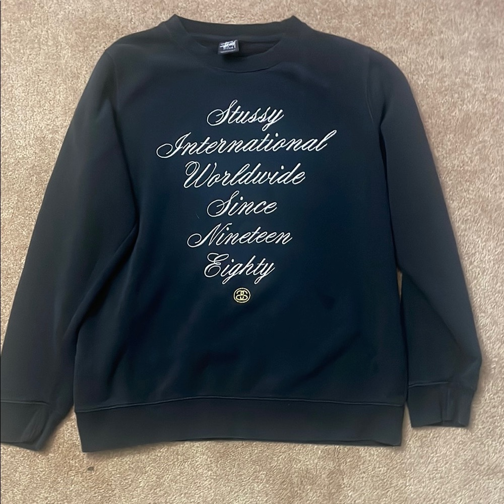 Stussy Black Crewneck Sweater with White Script